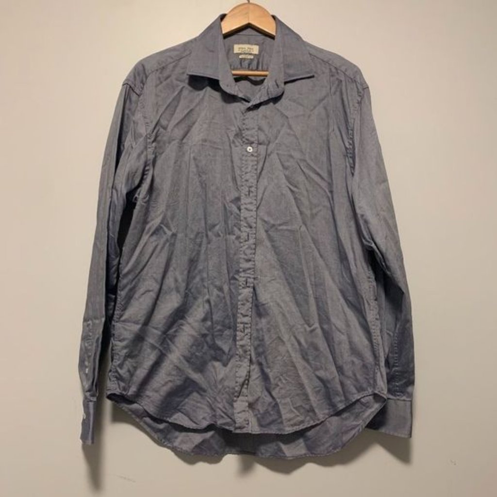Zara Man Tailored Fit Spread Collar Shirt Grey Button Down Dress Shirt Size 18